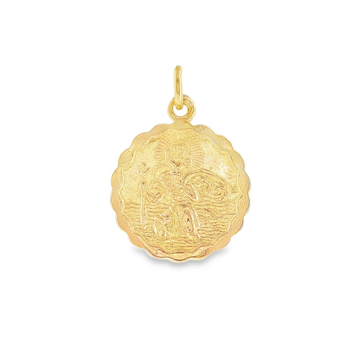 9ct Yellow Gold Round St. Christopher Pendant - 15x18x1mm - 1.4g