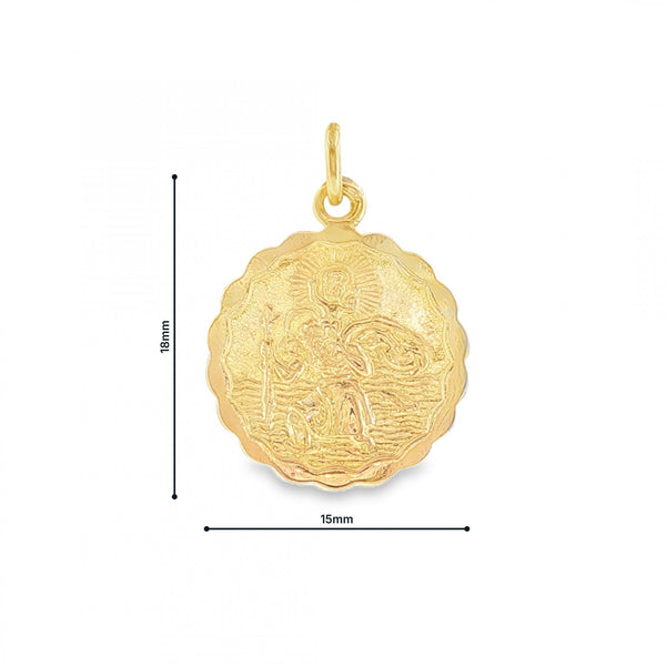 9ct Yellow Gold Round St. Christopher Pendant - 15x18x1mm - 1.4g