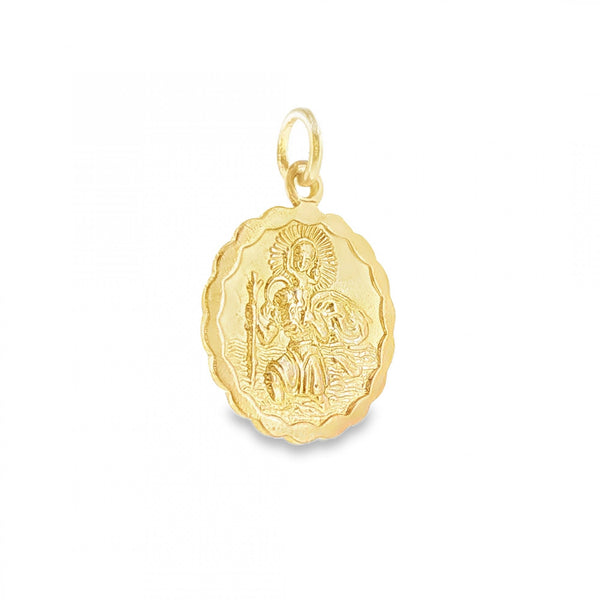 9ct Yellow Gold Round St. Christopher Pendant - 15x18x1mm - 1.4g
