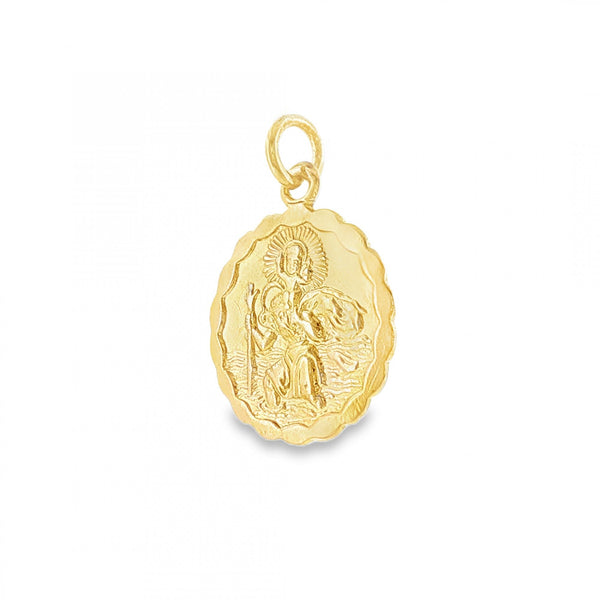 9ct Yellow Gold Round St. Christopher Pendant - 15x18x1mm - 1.4g