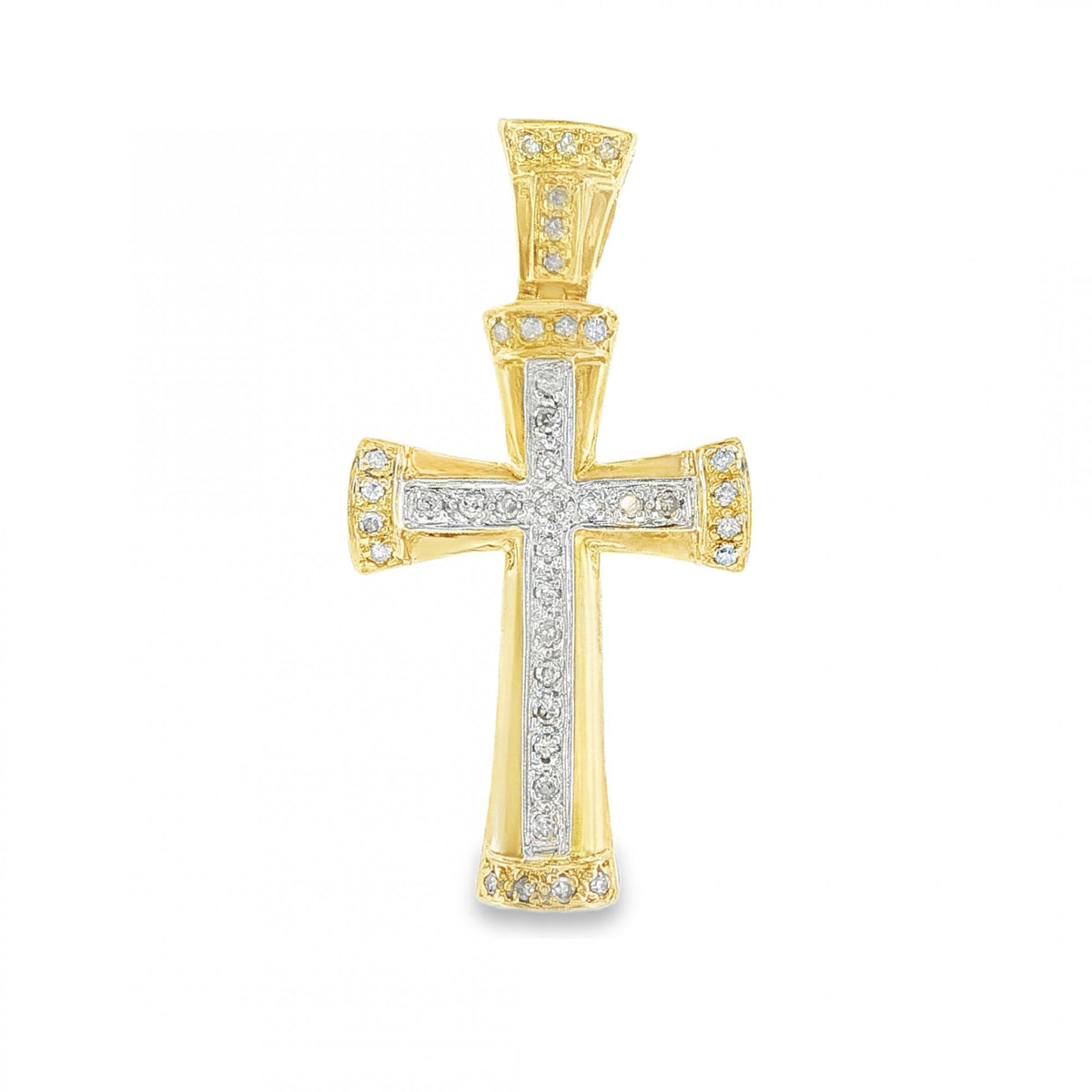 9ct Yellow Gold Diamond Cross Pendant - 18x35x4.5mm - 0.25ct