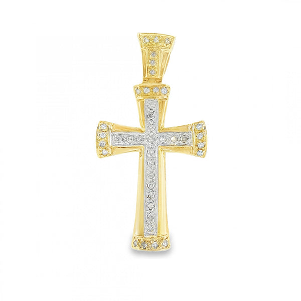 9ct Yellow Gold Diamond Cross Pendant - 18x35x4.5mm - 0.25ct