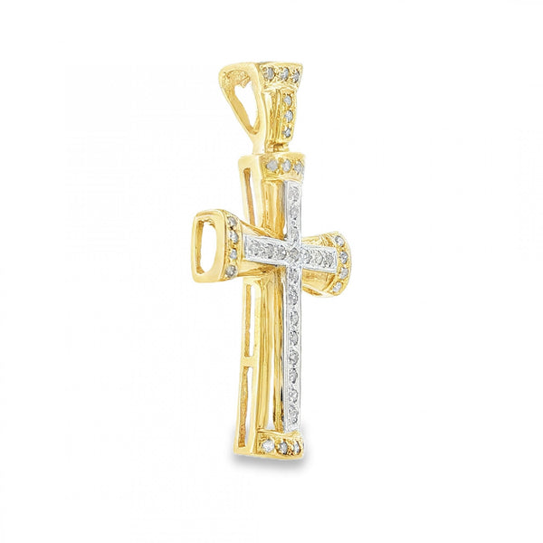 9ct Yellow Gold Diamond Cross Pendant - 18x35x4.5mm - 0.25ct