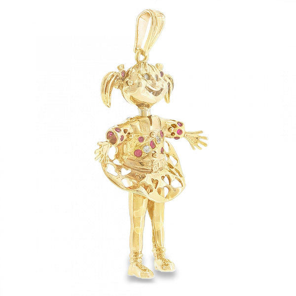 9ct Yellow Gold Ruby & CZ Cheeky Dolly Pendant - 36x61x14mm