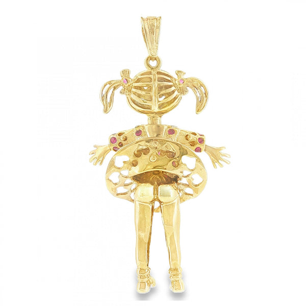9ct Yellow Gold Ruby & CZ Cheeky Dolly Pendant - 36x61x14mm