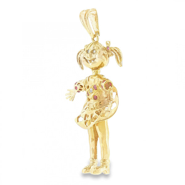 9ct Yellow Gold Ruby & CZ Cheeky Dolly Pendant - 36x61x14mm
