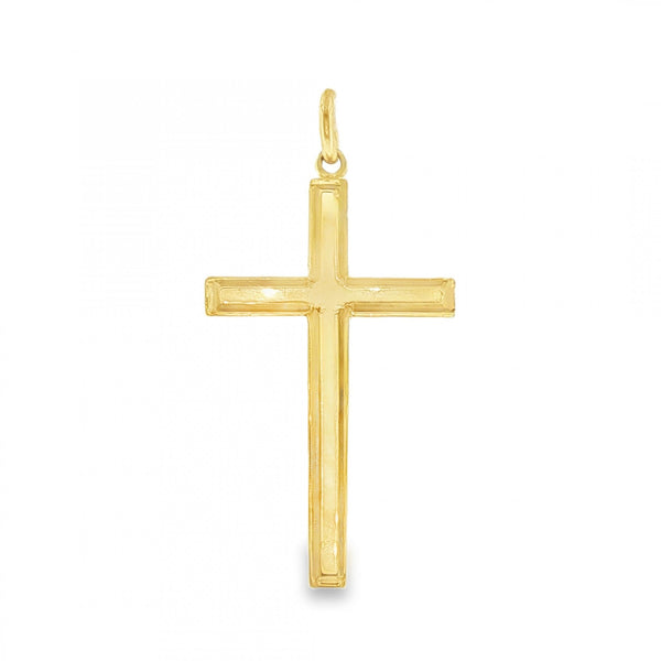 9ct Yellow Gold Engraved Edge Block Cross Pendant - 2.0g