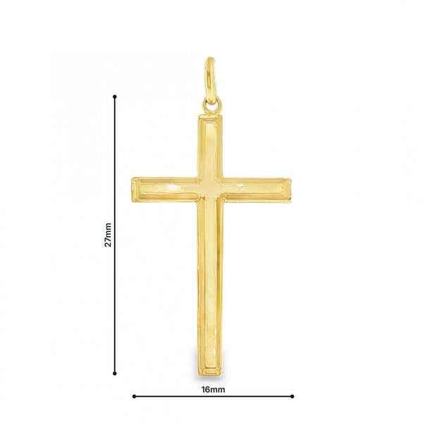 9ct Yellow Gold Engraved Edge Block Cross Pendant - 2.0g