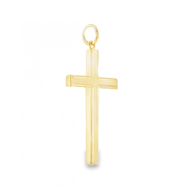 9ct Yellow Gold Engraved Edge Block Cross Pendant - 2.0g