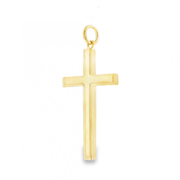 9ct Yellow Gold Engraved Edge Block Cross Pendant - 2.0g