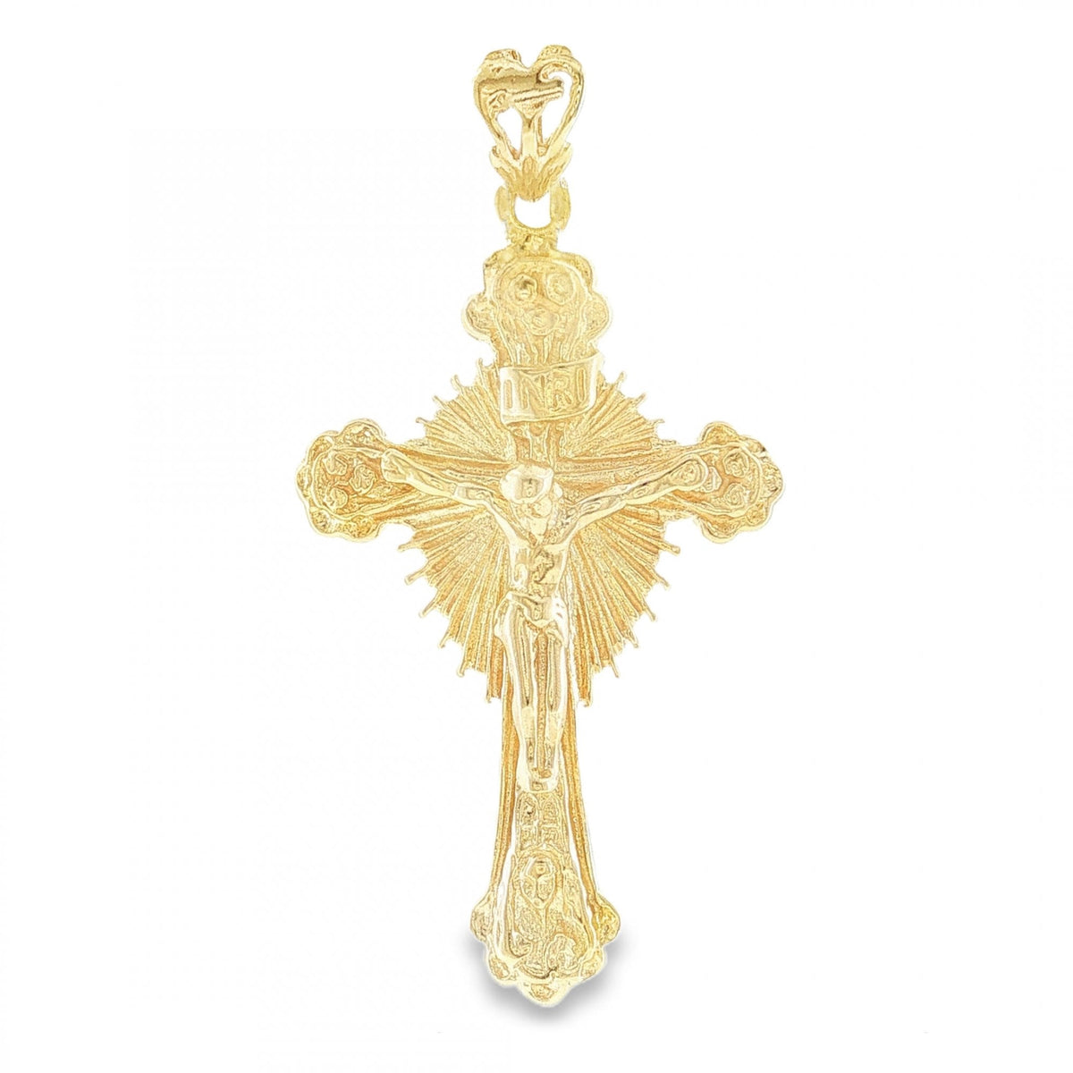 9ct Yellow Gold Sunburst Crucifix Pendant - 24x41x5mm - 5.1g