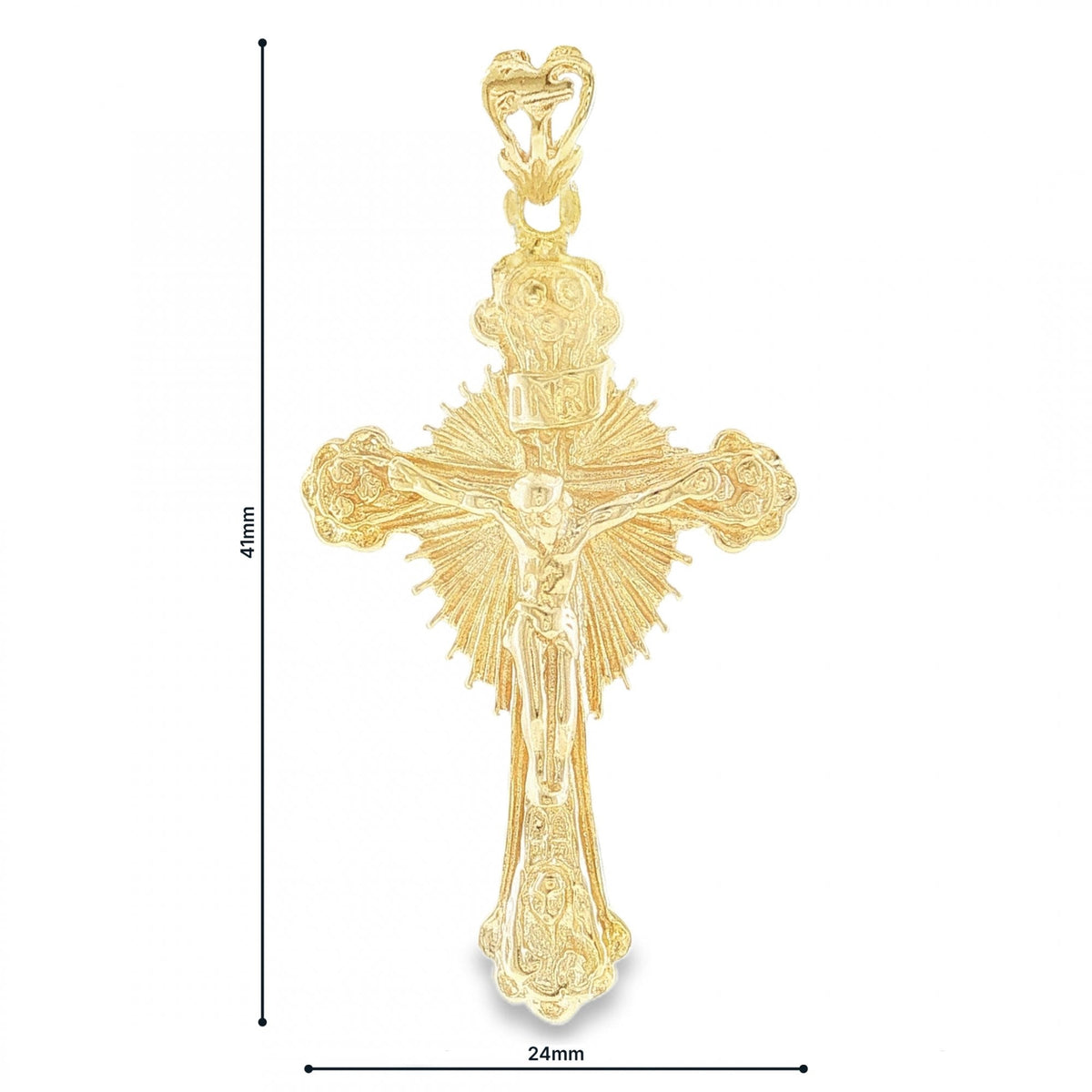 9ct Yellow Gold Sunburst Crucifix Pendant - 24x41x5mm - 5.1g