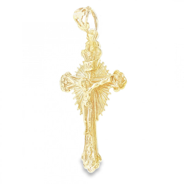 9ct Yellow Gold Sunburst Crucifix Pendant - 24x41x5mm - 5.1g