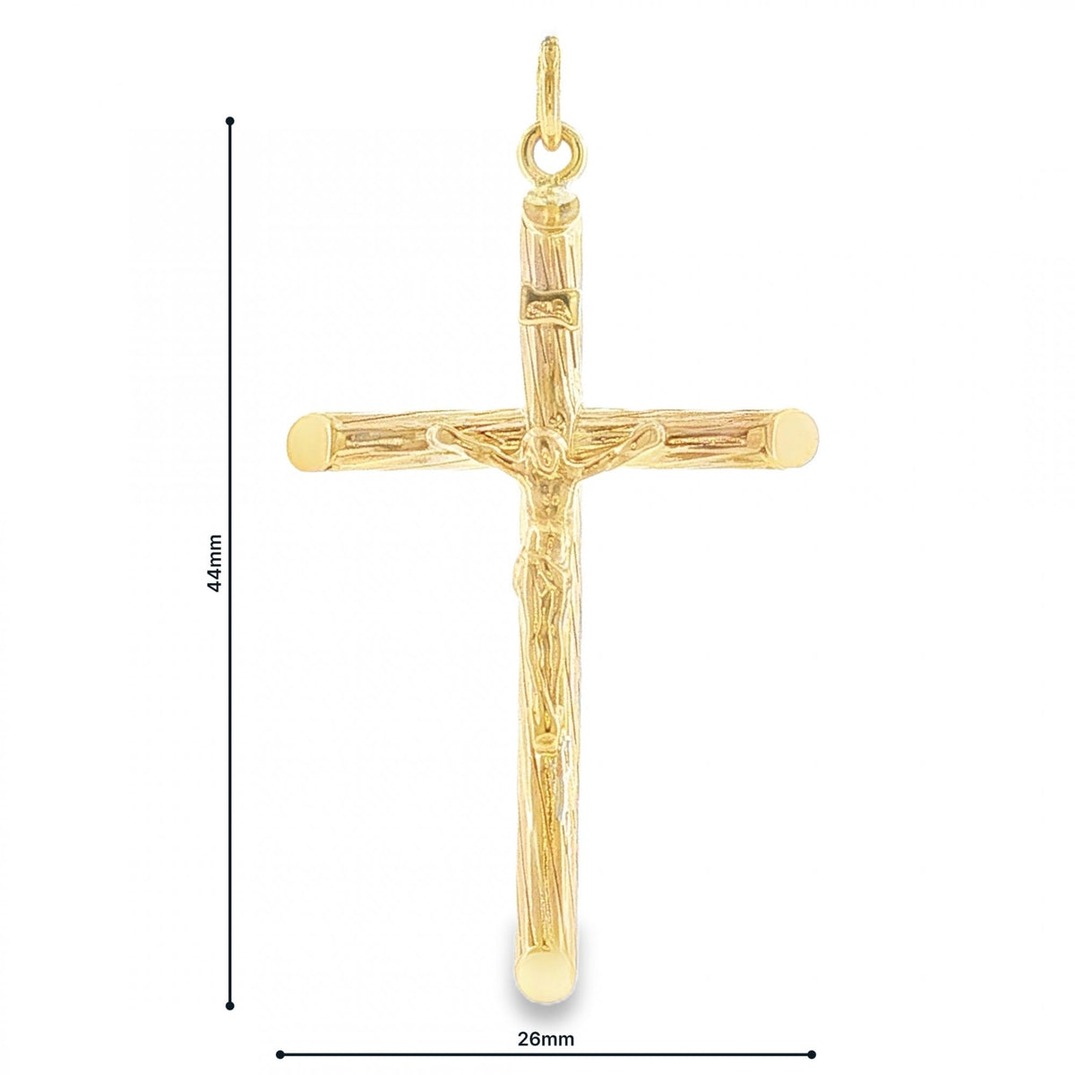 9ct Yellow Gold Hollow Crucifix Pendant - 26x44x4.5mm - 2.7g