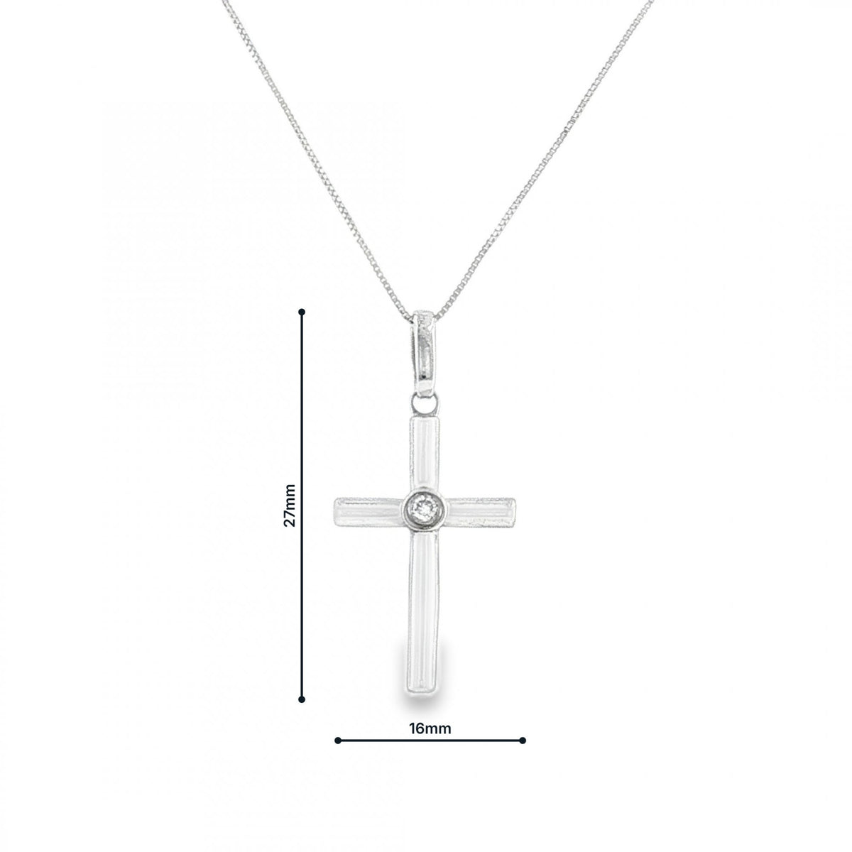 9ct White Gold Diamond Cross Pendant & Necklace - 18" - 0.05ct