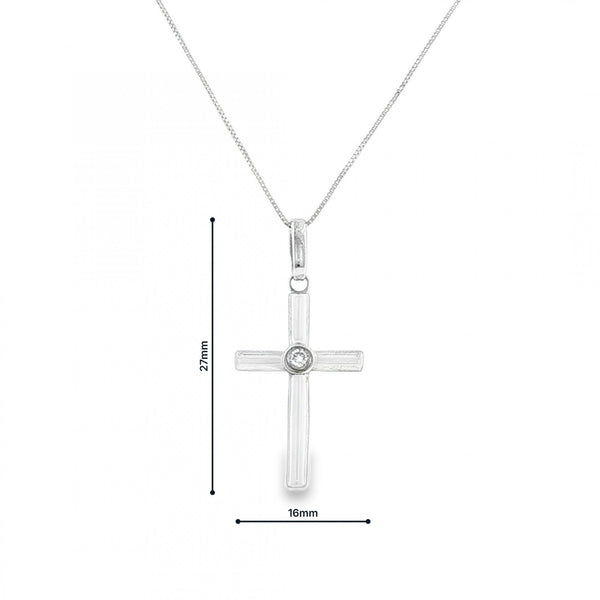 9ct White Gold Diamond Cross Pendant & Necklace - 18" - 0.05ct