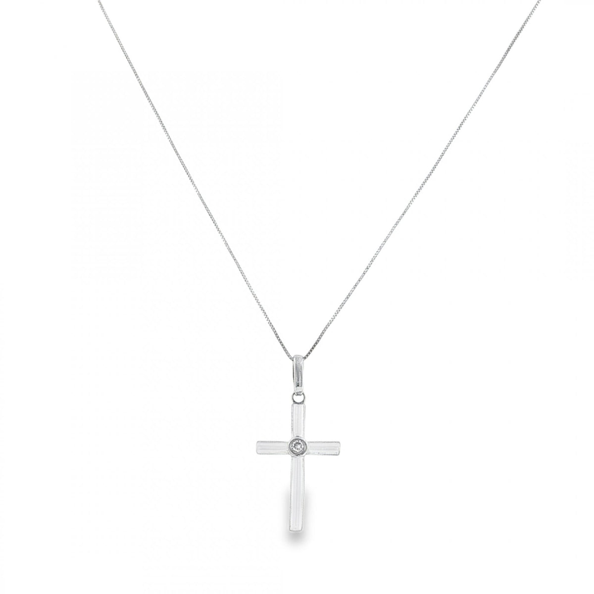 9ct White Gold Diamond Cross Pendant & Necklace - 18" - 0.05ct