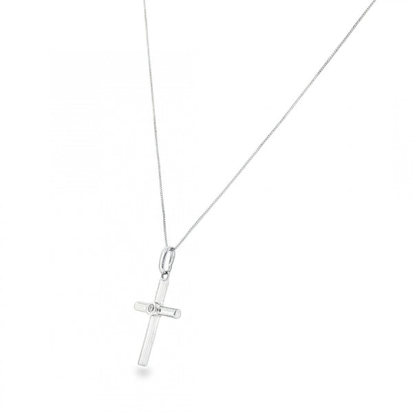 9ct White Gold Diamond Cross Pendant & Necklace - 18" - 0.05ct