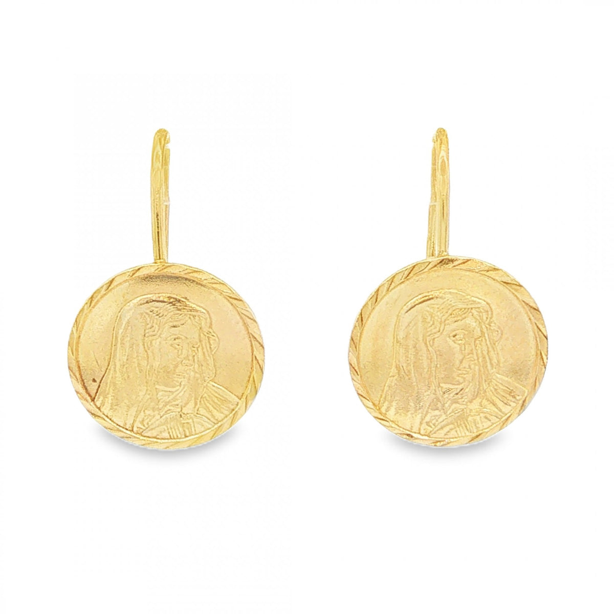 9ct Yellow Gold Madonna Drop Earrings - 10x17x7mm - 0.9g