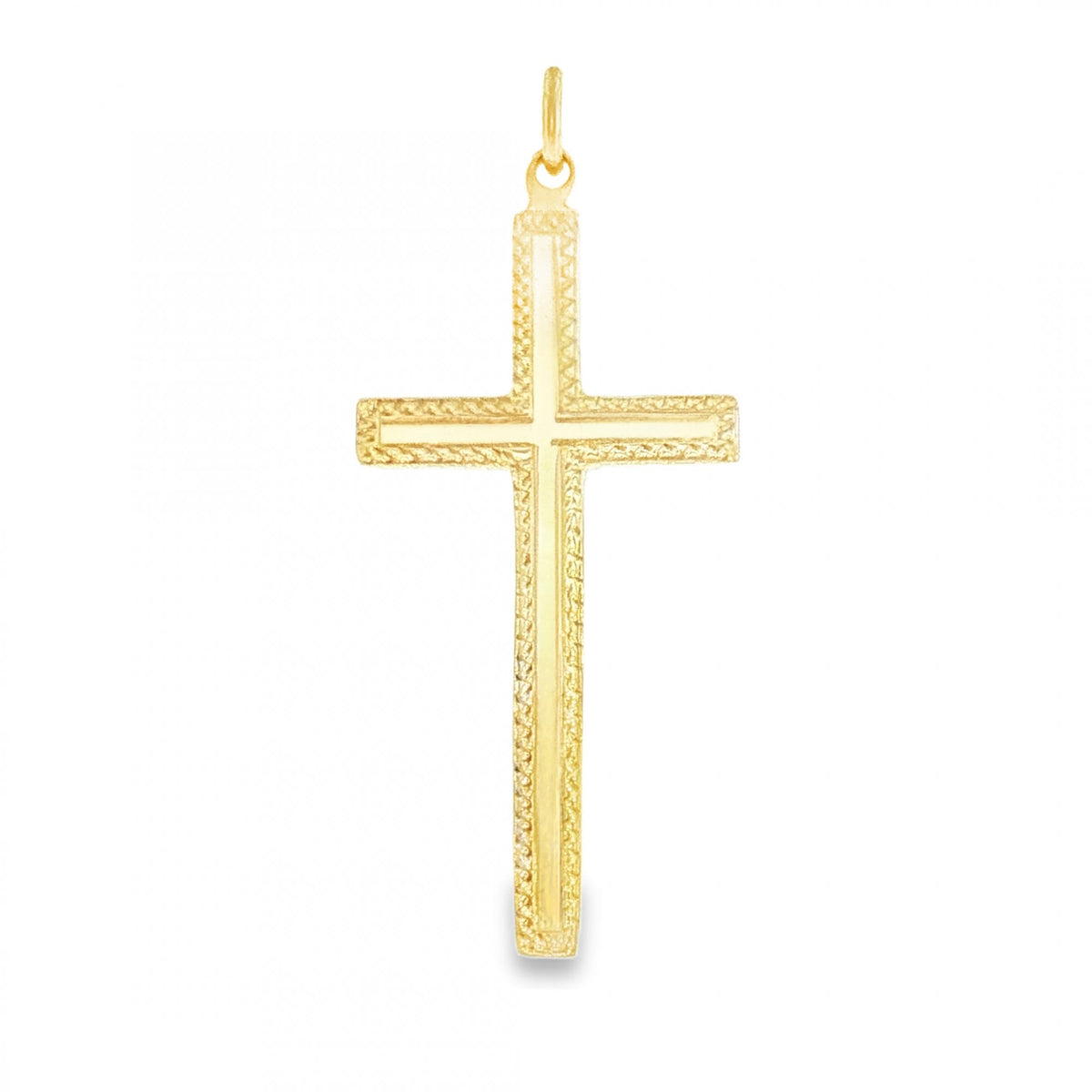 9ct Yellow Gold Patterned Edge Block Cross - 13x28x1.5mm - 1.6g