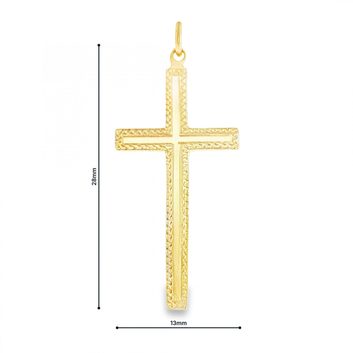 9ct Yellow Gold Patterned Edge Block Cross - 13x28x1.5mm - 1.6g