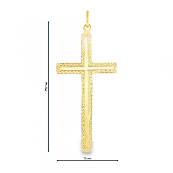 9ct Yellow Gold Patterned Edge Block Cross - 13x28x1.5mm - 1.6g