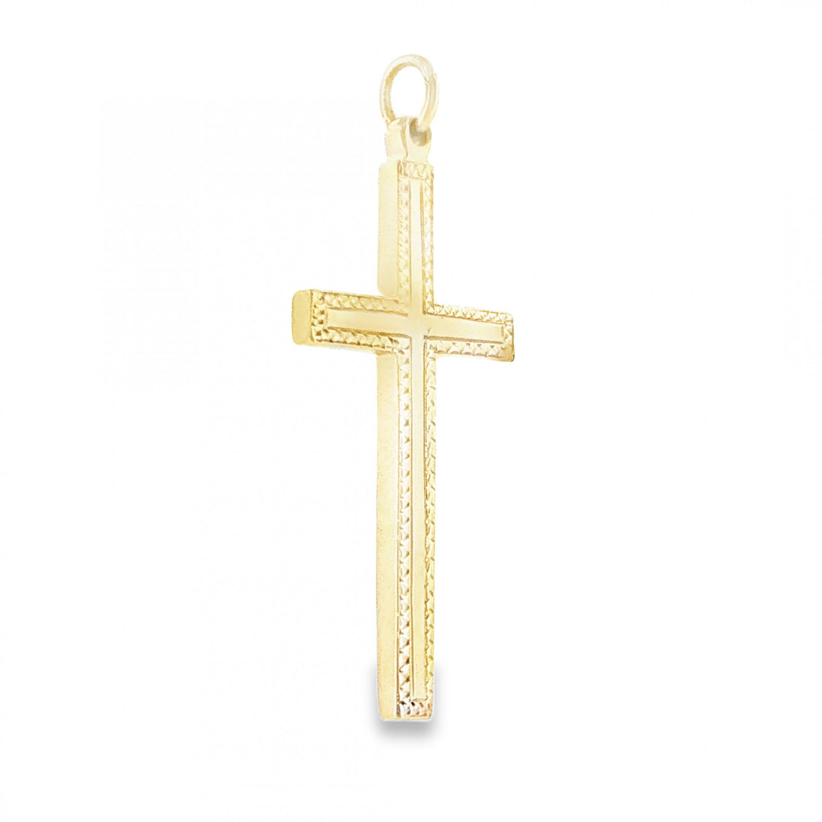 9ct Yellow Gold Patterned Edge Block Cross - 13x28x1.5mm - 1.6g