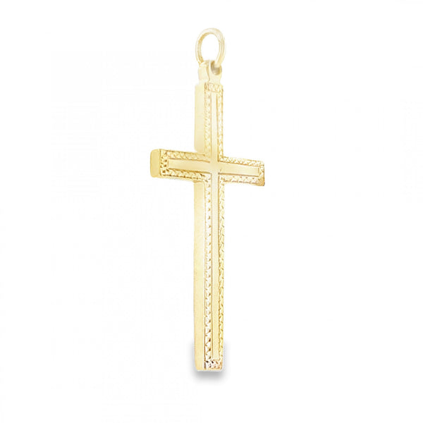 9ct Yellow Gold Patterned Edge Block Cross - 13x28x1.5mm - 1.6g