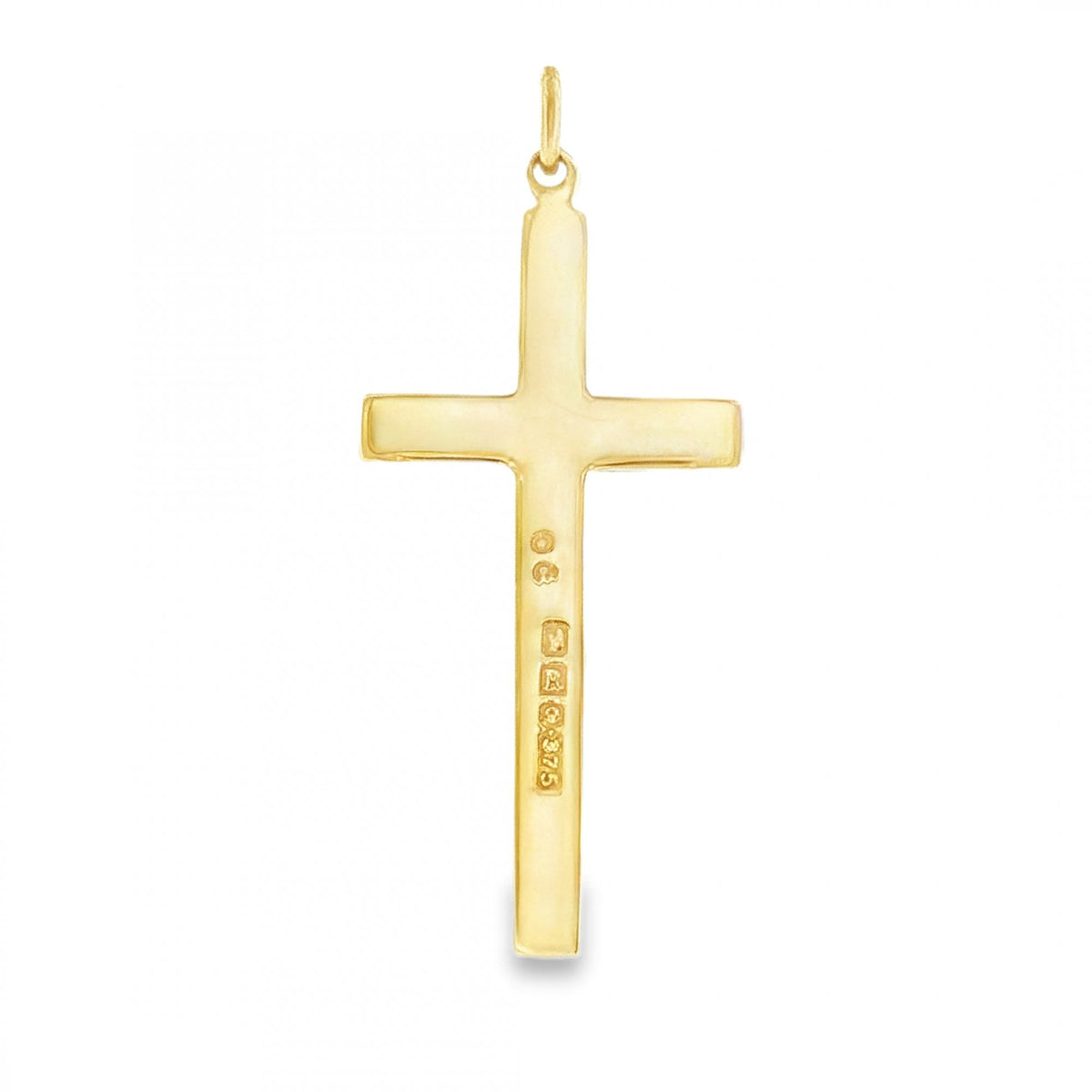 9ct Yellow Gold Patterned Edge Block Cross - 13x28x1.5mm - 1.6g