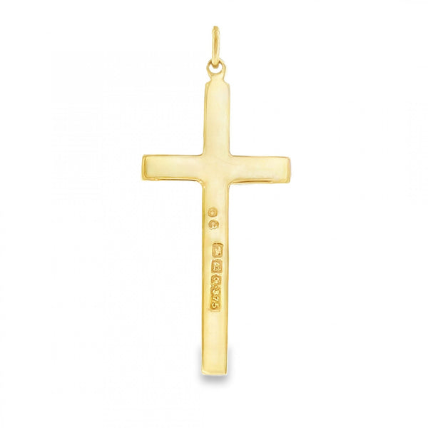 9ct Yellow Gold Patterned Edge Block Cross - 13x28x1.5mm - 1.6g