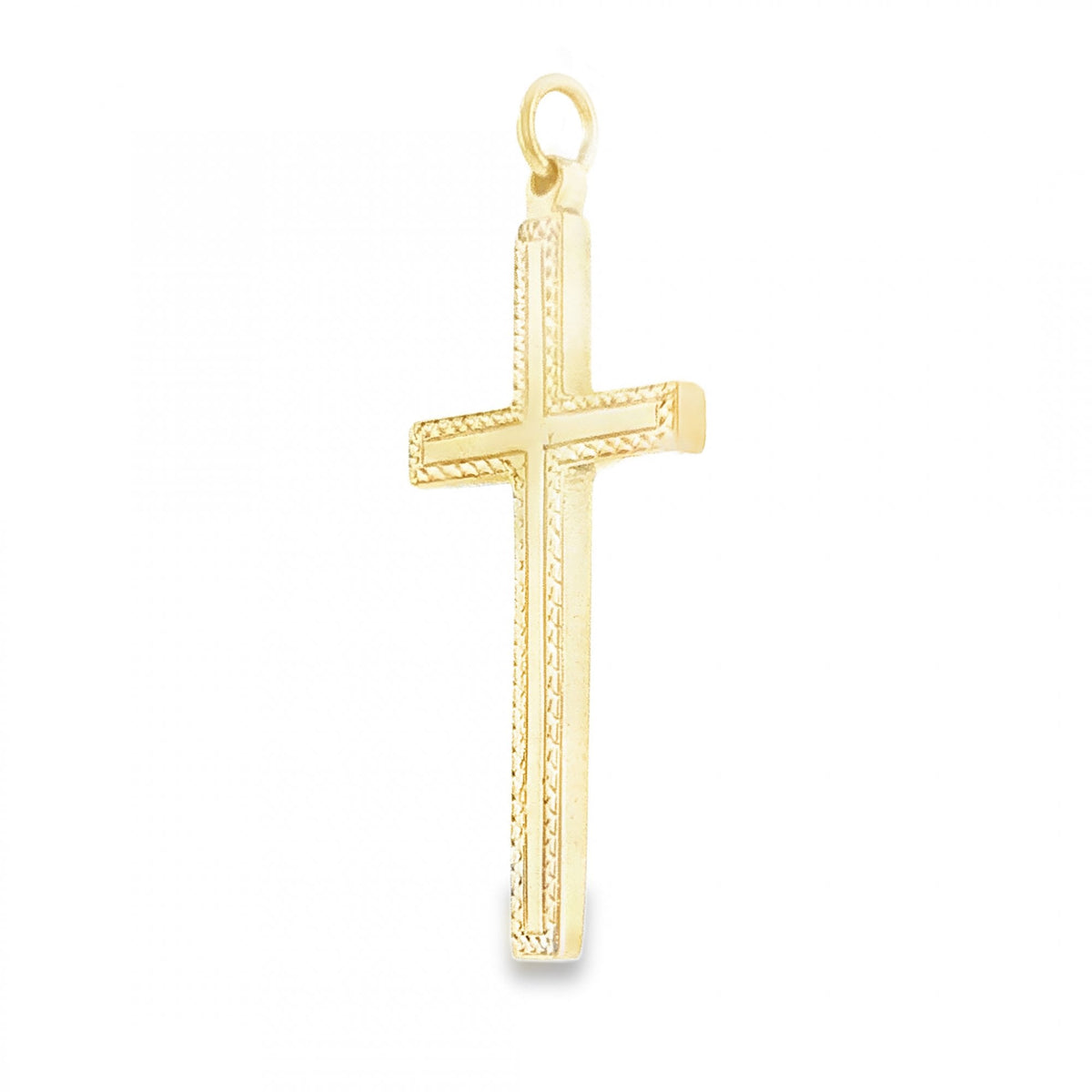 9ct Yellow Gold Patterned Edge Block Cross - 13x28x1.5mm - 1.6g