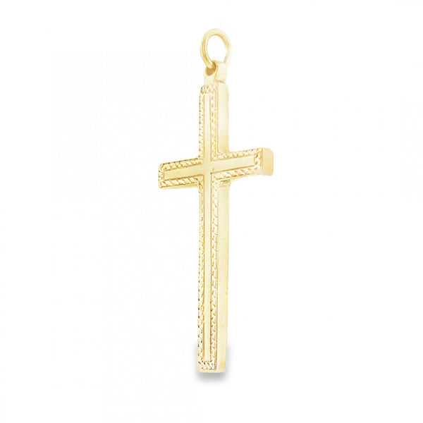 9ct Yellow Gold Patterned Edge Block Cross - 13x28x1.5mm - 1.6g