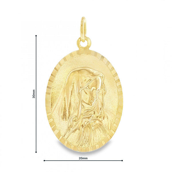 9ct Yellow Gold Fluted Oval Madonna Pendant - 20x30x1.5mm - 4.2g