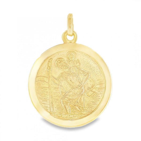 9ct Yellow Gold Round St. Christopher Disk Pendant - 24x29x1mm