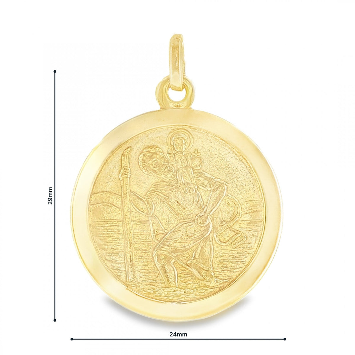 9ct Yellow Gold Round St. Christopher Disk Pendant - 24x29x1mm