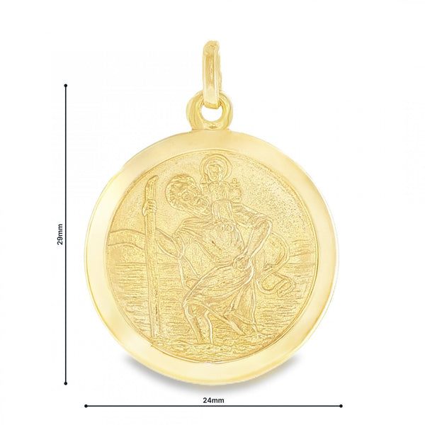 9ct Yellow Gold Round St. Christopher Disk Pendant - 24x29x1mm