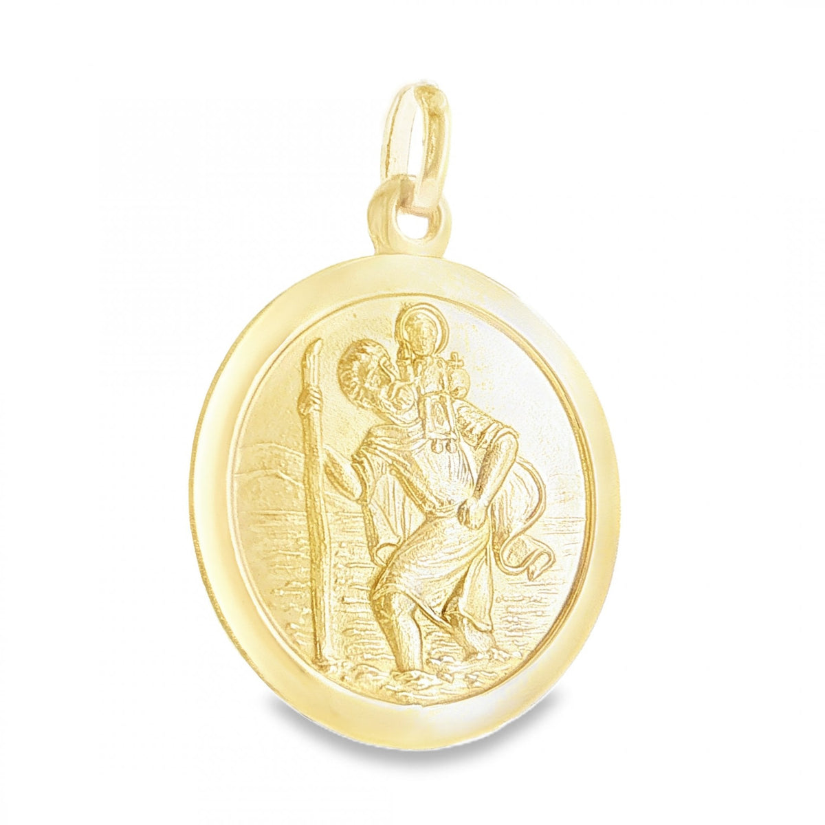 9ct Yellow Gold Round St. Christopher Disk Pendant - 24x29x1mm