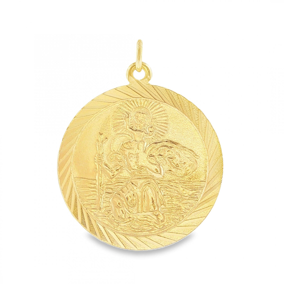 9ct Yellow Gold Round St. Christopher Disk Pendant - 24x27x1mm