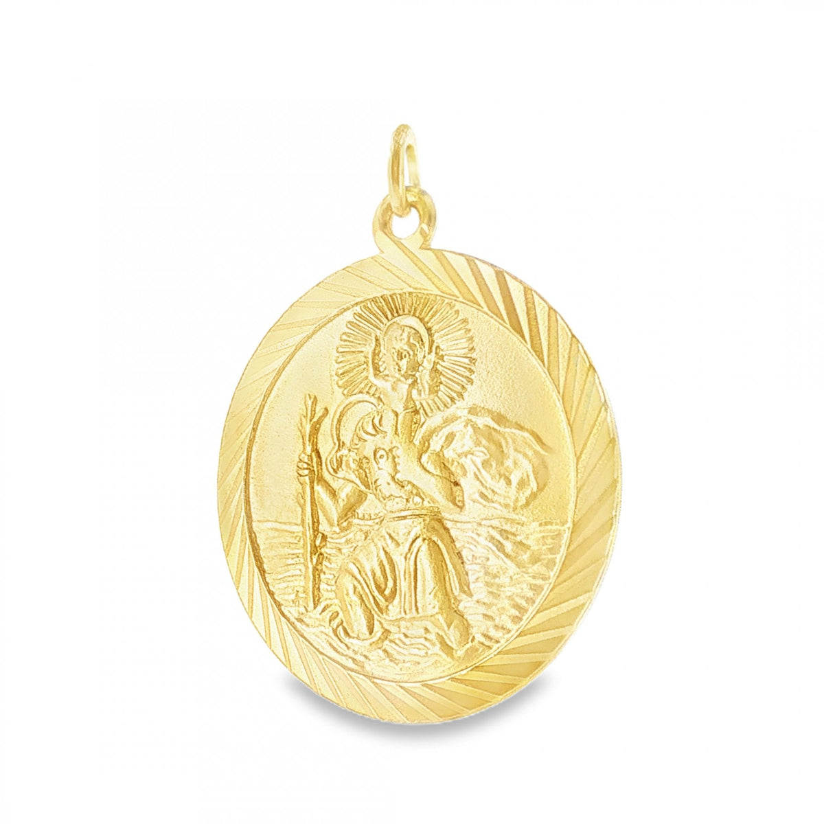 9ct Yellow Gold Round St. Christopher Disk Pendant - 24x27x1mm