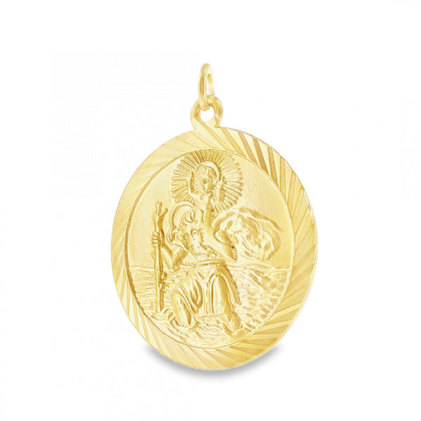 9ct Yellow Gold Round St. Christopher Disk Pendant - 24x27x1mm