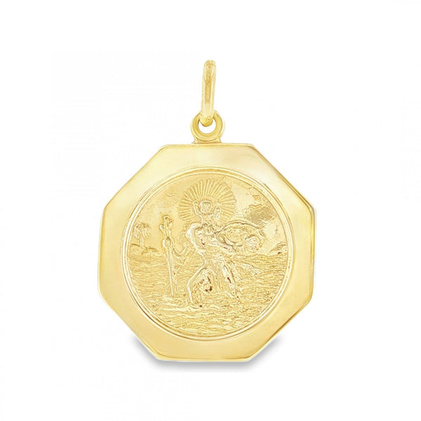 9ct Yellow Gold Octagonal St. Christopher Pendant - 21x24x1.5mm