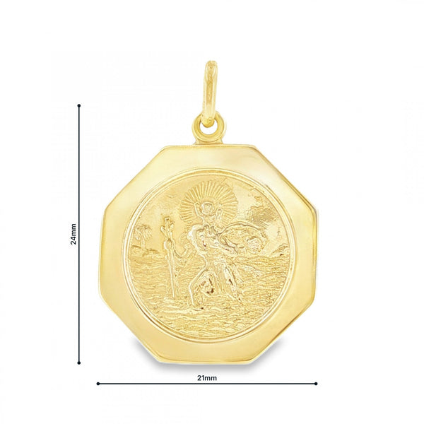 9ct Yellow Gold Octagonal St. Christopher Pendant - 21x24x1.5mm