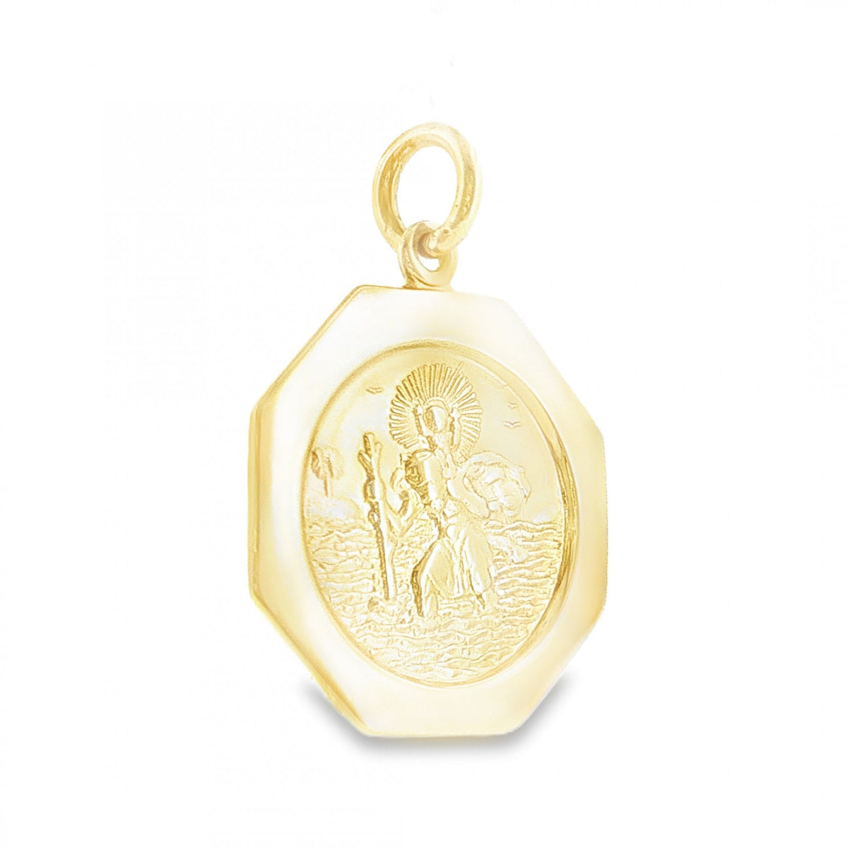 9ct Yellow Gold Octagonal St. Christopher Pendant - 21x24x1.5mm