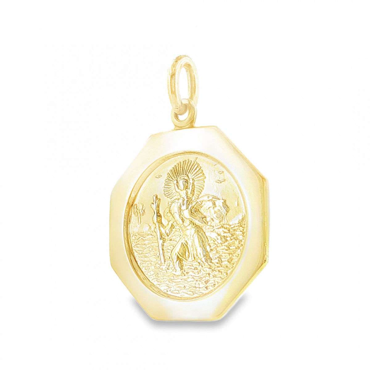 9ct Yellow Gold Octagonal St. Christopher Pendant - 21x24x1.5mm