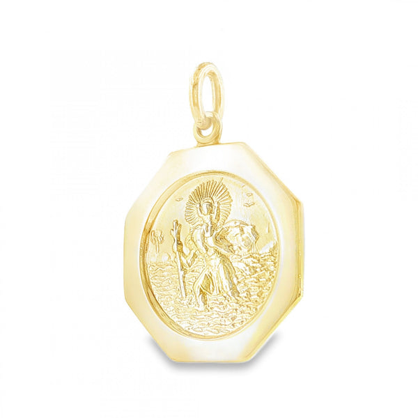 9ct Yellow Gold Octagonal St. Christopher Pendant - 21x24x1.5mm