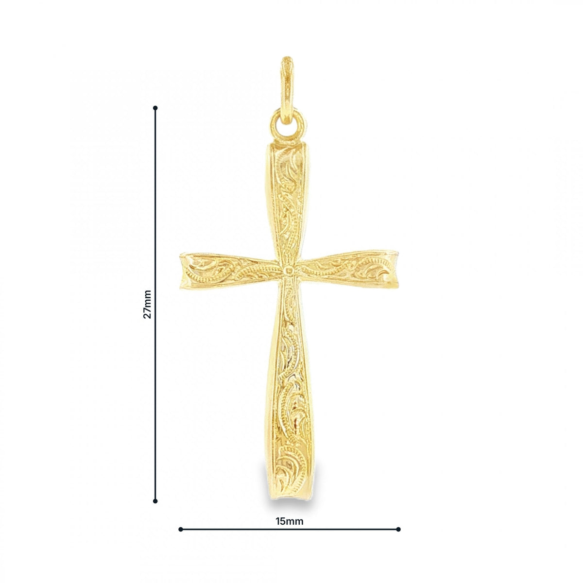 9ct Yellow Gold Feather Engraved Bow Cross Pendant - 15x27x2mm