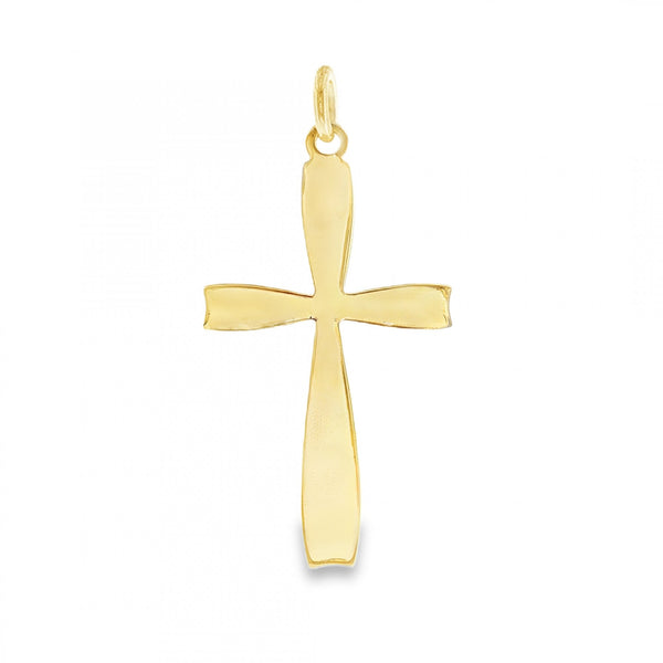 9ct Yellow Gold Feather Engraved Bow Cross Pendant - 15x27x2mm