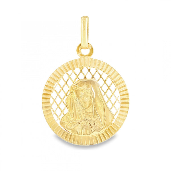 9ct Yellow Gold Madonna Disk Pendant - 22x26x1.5mm - 2.2g