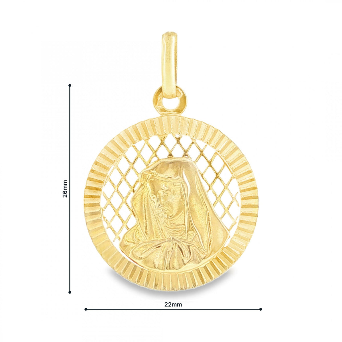 9ct Yellow Gold Madonna Disk Pendant - 22x26x1.5mm - 2.2g