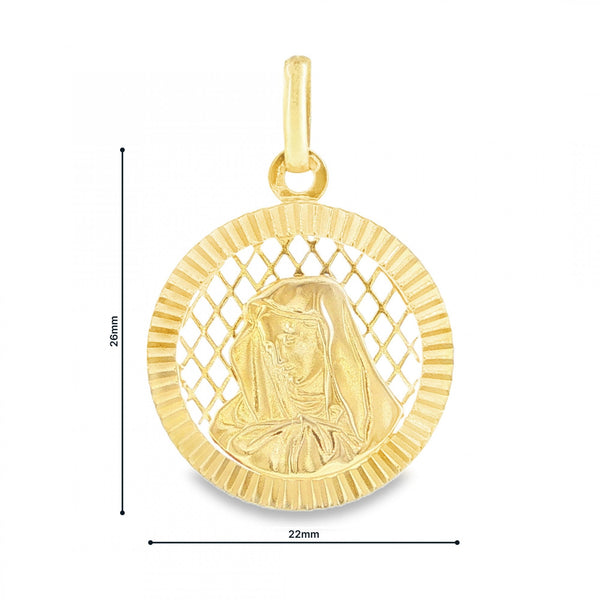 9ct Yellow Gold Madonna Disk Pendant - 22x26x1.5mm - 2.2g